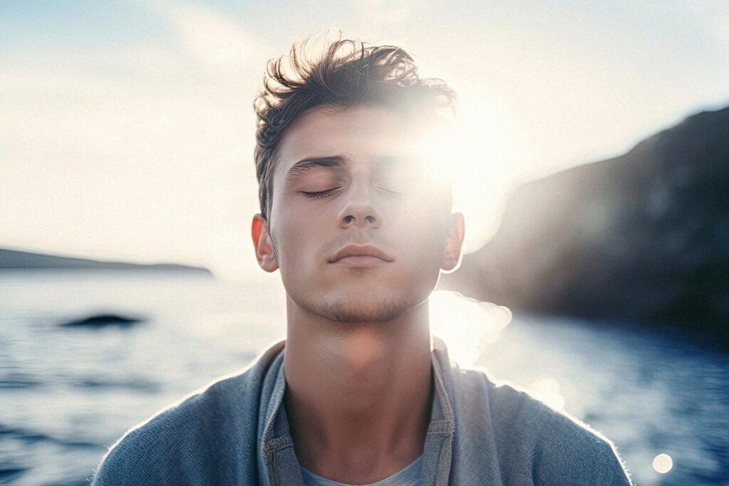 Un chico practica al atardecer mindfulness