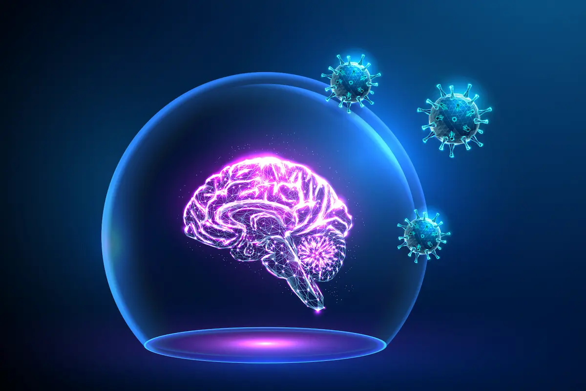 Ilustración de una molécula de L-treonato de magnesio rodeada de representaciones abstractas de ondas cerebrales, destacando sus beneficios para la memoria y la función cognitiva. Fondo con tonos azules y blancos que reflejan claridad mental.